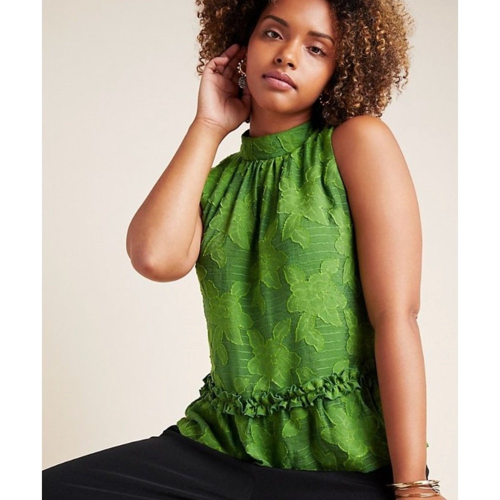 Maeve Womens Savannah Swing Blouse Size 8 Green Floral Boho Statement Feminine